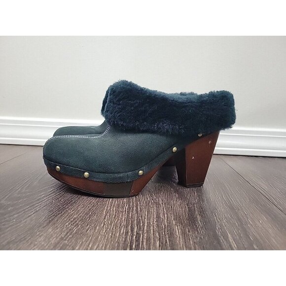 ROCKPORT Katja Shearling Platform Mule/ Clog Dark Green Women’s 6.5 EUC /WB - Picture 2 of 7